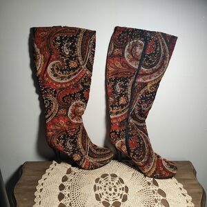 Diba Paisley Heeled Boots - Red and Black